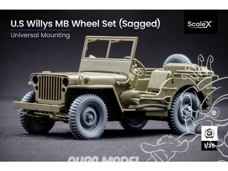 ScaleX accessoire militaire WW-35001S Jeep Willys MB U.S. set de roues affaissées 1/35
