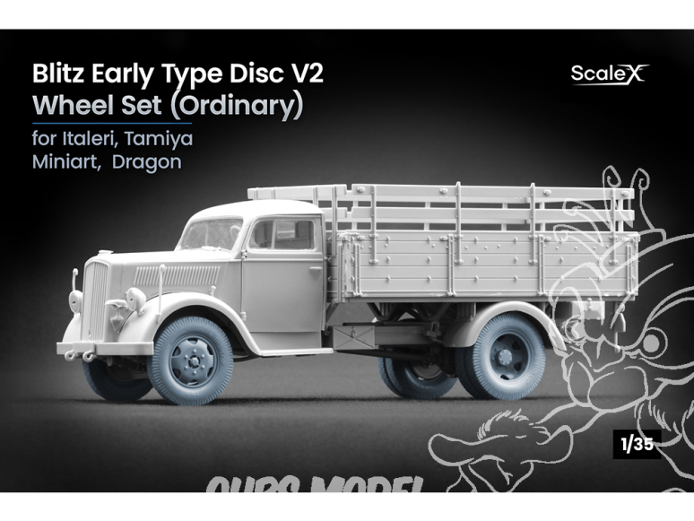 ScaleX accessoire militaire WW-35007 Opel Blitz Early v2 set de roues ordinaires Italeri / Tamiya / Mini Art / Dragon 1/35