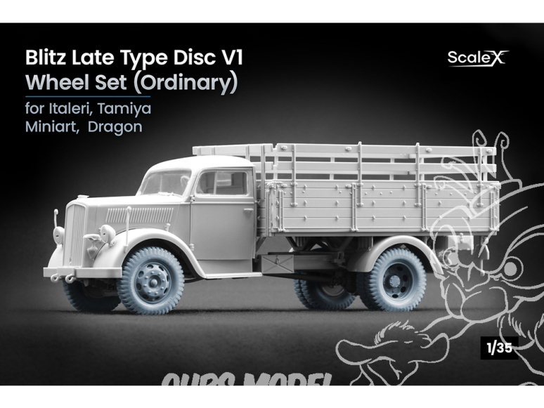 ScaleX accessoire militaire WW-35008 Opel Blitz Late v1 set de roues ordinaires Italeri / Tamiya / Mini Art / Dragon 1/35