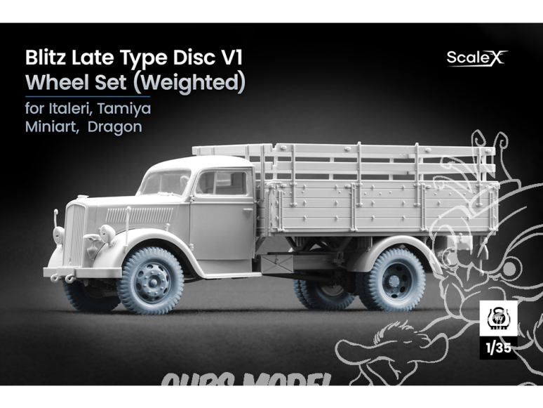 ScaleX accessoire militaire WW-35008W Opel Blitz Late v1 set de roues affaissées Italeri / Tamiya / Mini Art / Dragon 1/35