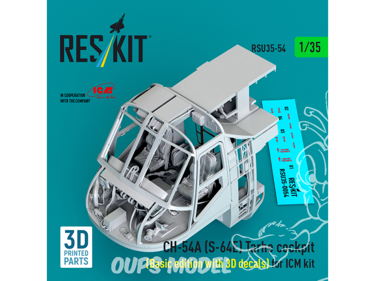 ResKit RSU35-0054 CH-54A (S-64E) Tarhe, cockpit, édition de base décalcomanies 3D pour kit ICM imprimé en 3D 1/35