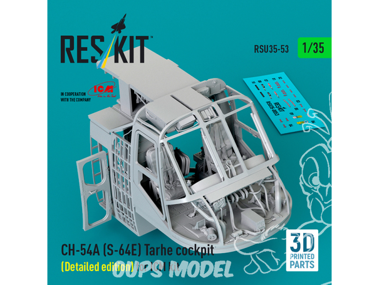 ResKit RSU35-0053 CH-54A (S-64E) Tarhe, cockpit, Édition détaillée pour kit ICM imprimé en 3D 1/35