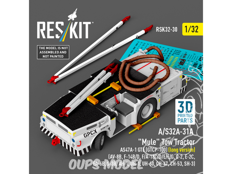 ResKit kit RSK32-0030 Kit de maquette imprimée en 3D du tracteur de remorquage Mule A/S32A-31A version courte 1/32