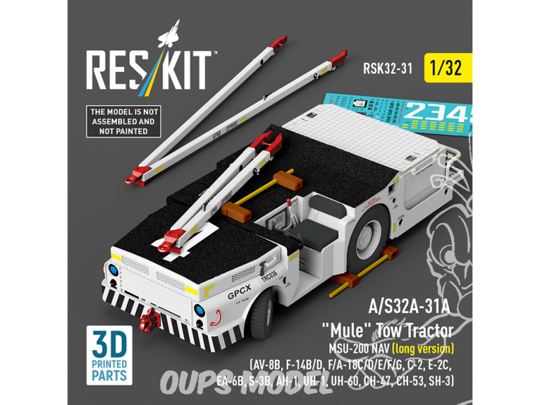 ResKit kit RSK32-0031 Kit de maquette imprimée en 3D du tracteur de remorquage Mule A/S32A-31A MSU-200 NAV version longue 1/32