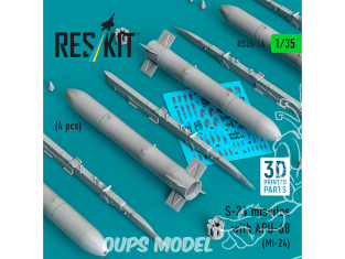 ResKit kit RS35-0014 Missiles S-24 avec APU-68 (4 pièces) Mi-24 imprimés en 3D 1/735