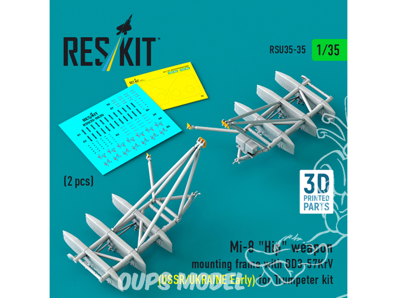 ResKit RSU35-0035 Cadre de montage d'arme Hip pour Mi-8 avec BD3-57KrV URSS/Ukraine Early kit Trumpeter 2 pièces 3D 1/35