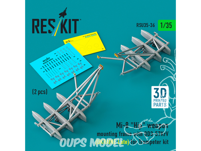 ResKit RSU35-0036 Cadre de montage d'arme Hip pour Mi-8 avec BD3-57KrV URSS/Ukraine Late kit Trumpeter 2 pièces 3D 1/35