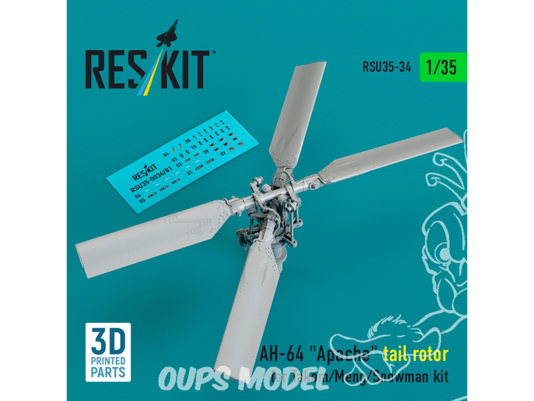 ResKit RSU35-0034 Rotor de queue H-64 Apache pour kit Takom/Meng/Snowman imprimé en 3D 1/35