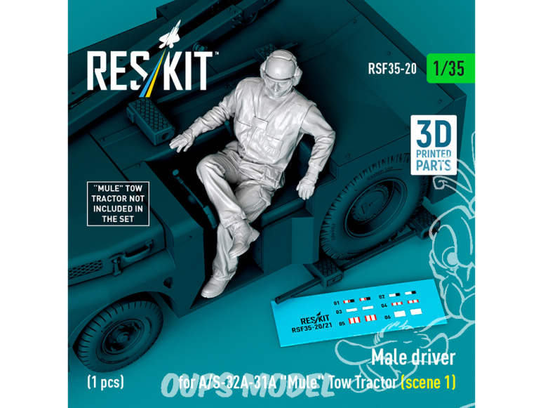 ResKit Figurine RSF35-0020 Conducteur tracteur de remorquage Mule A/S-32A-31A, scène 1, 1 pièce imprimée en 3D 1/35