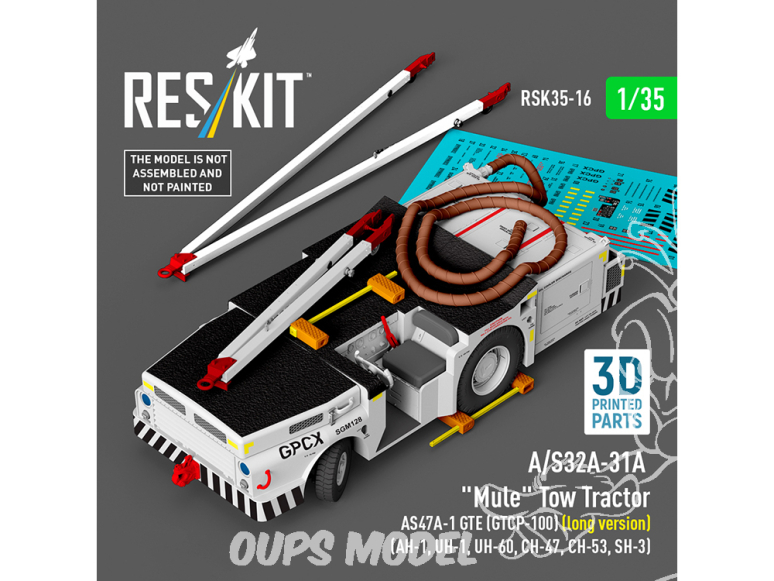 ResKit kit RSK35-0016 Kit imprimée en 3D du tracteur de remorquage Mule A/S32A-31A AS47A-1 GTE GTCP-100 version longue 1/35