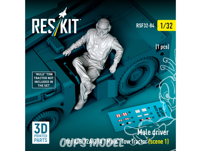 ResKit Figurine RSF32-0084 Conducteur tracteur de remorquage Mule A/S-32A-31A, scène 1, 1 pièce imprimée en 3D 1/32