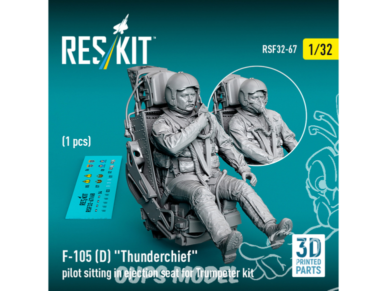 ResKit Figurine RSF32-0067 Figurine pilote de F-105D Thunderchief assis dans un siège éjectable kit Trumpeter 1 pièce en 3D 1/32