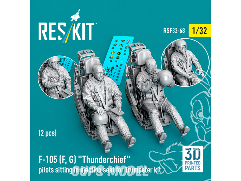 ResKit Figurine RSF32-0068 Pilotes F-105F/G Thunderchief assis dans siège éjectable kit Trumpeter 2 pièces imprimées en 3D 1/32