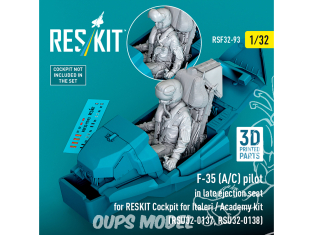 ResKit Figurine RSF32-0093 Pilote de F-35 (A/C) en siège éjectable tardif pour le cockpit RESKIT du kit Italeri et Academy 1/32 ResKit Figurine RSF32-0093 Pilote de F-35 (A/C) en siège éjectable tardif pour le cockpit RESKIT du kit Italeri et Academy 1/32