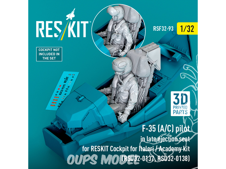 ResKit Figurine RSF32-0093 Pilote de F-35 (A/C) en siège éjectable tardif pour le cockpit RESKIT du kit Italeri et Academy 1/32