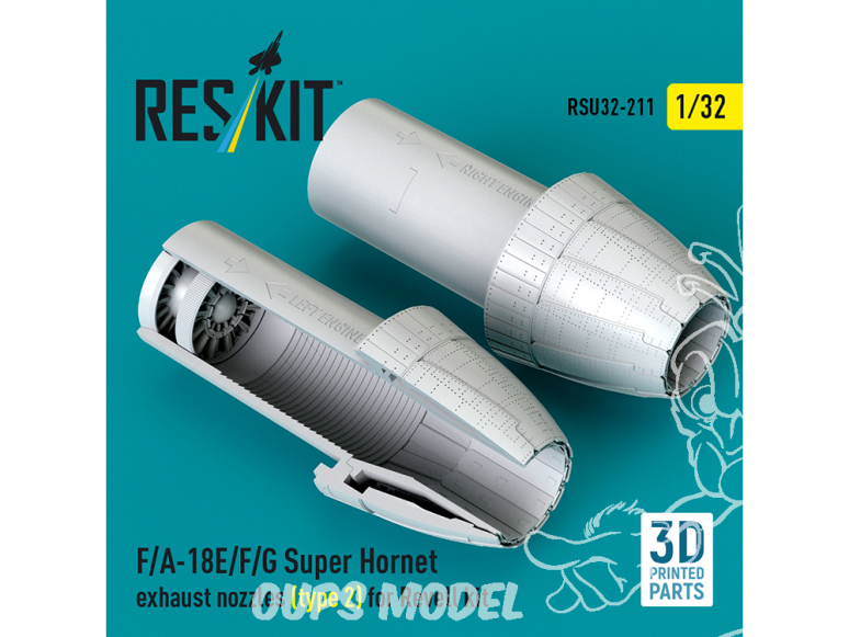 ResKit RSU32-0211 Tuyères d'échappement type2 pour maquette Revell F/A-18E/F/G Super Hornet impression 3D 1/35