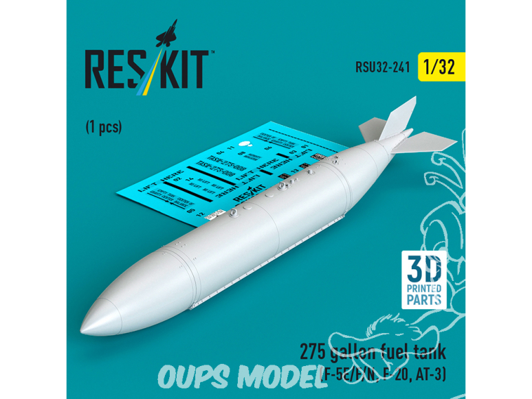 ResKit RSU32-0241 Réservoir de carburant de 275 gallons F-5E/F/N, F-20, AT-3 1 pièce 1/35