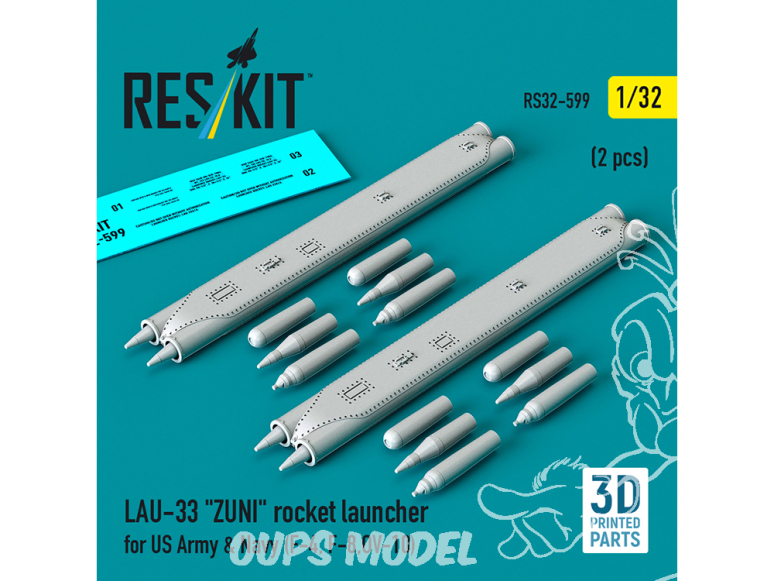 ResKit kit RS32-0599 Lance-roquettes LAU-33 ZUNI marine américaines 2 pièces imprimées en 3D 1/32
