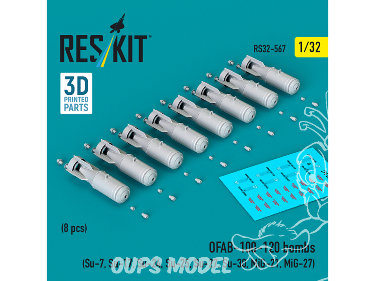 ResKit kit RS32-0567 Bombes OFAB-100-120, lot de 8 imprimés en 3D 1/32