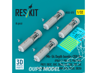 ResKit kit RS32-0573 Bombes de profondeur Mk-54 de 350 lb 4 pièces imprimées en 3D 1/32