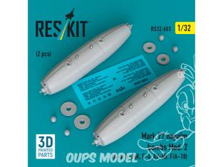 ResKit kit RS32-0603 Bombes au napalm Mark 77 Mod.2 2 pièces, imprimées en 3D 1/32