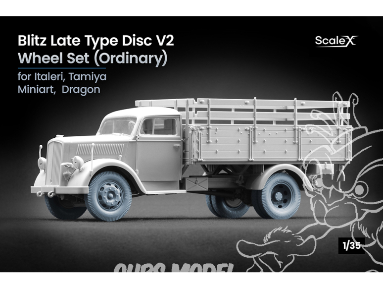 ScaleX accessoire militaire WW-35009 Opel Blitz Late v2 set de roues ordinaires Italeri / Tamiya / Mini Art / Dragon 1/35