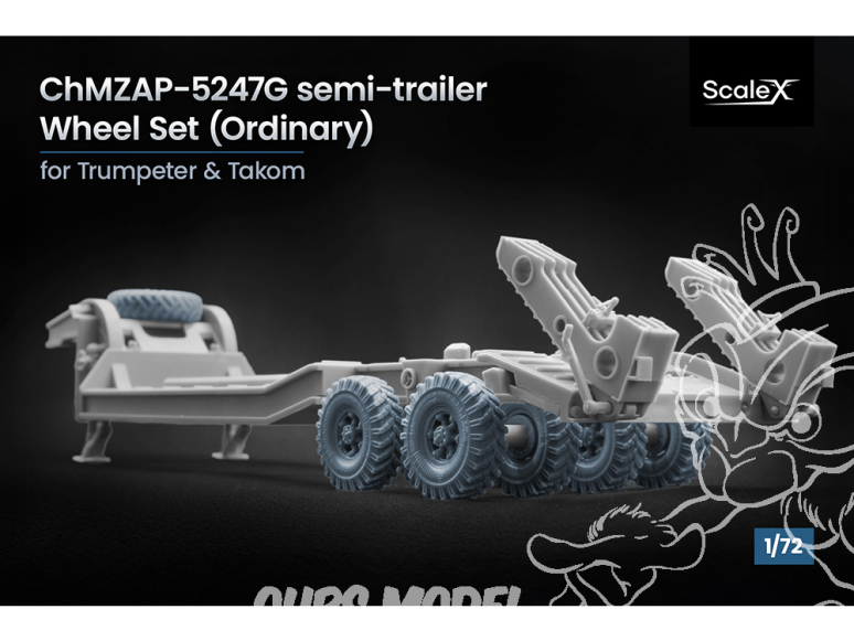 ScaleX accessoire militaire WM-72007 ChMZAP-5247G semi-remorque set de roues ordinaires Takom / Trumpeter 1/72