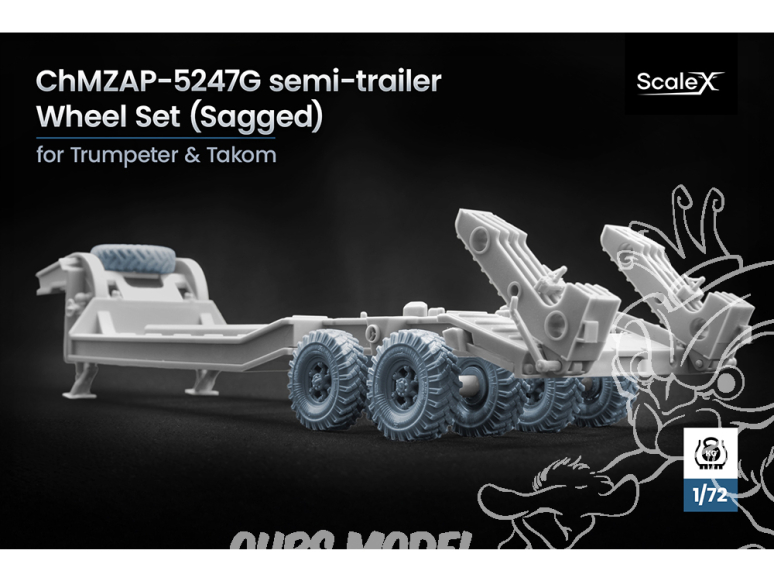 ScaleX accessoire militaire WM-72007S ChMZAP-5247G semi-remorque set de roues affaissées Takom / Trumpeter 1/72
