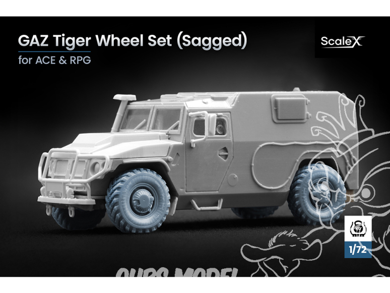 ScaleX accessoire militaire WM-72009S GAZ Tiger set de roues affaissées Ace / RPG 1/72
