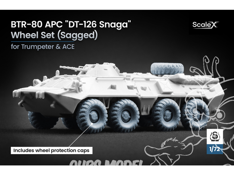 ScaleX accessoire militaire WM-72014S BTR-80 APC DT-126 Snaga set de roues affaissées Ace / Trumpeter 1/72