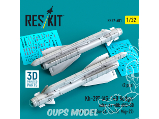 ResKit kit RS32-0601 Kh-29T AS-14B Kedge missiles AVEC AKU-58 2 pièces, imprimées en 3D 1/32
