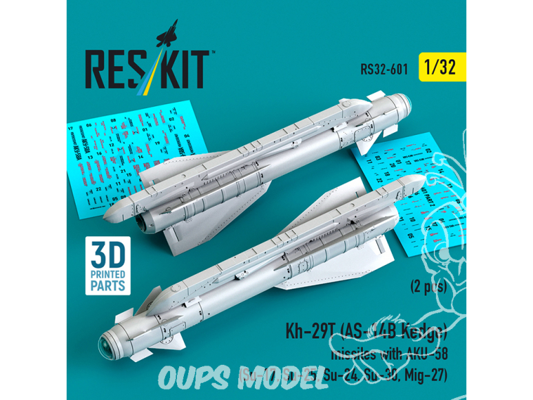 ResKit kit RS32-0601 Kh-29T AS-14B Kedge missiles AVEC AKU-58 2 pièces, imprimées en 3D 1/32