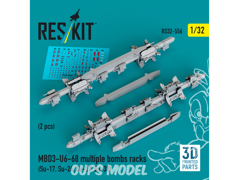 ResKit kit RS32-0556 Râteliers à bombes multiples MBD3-U6-68 2p imprimé 3D 1/32
