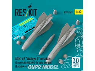 ResKit kit RS32-0563 2 missiles AGM-62 Walleye II avec 1 nacelle de liaison de données AN/AWG-16 imprimé 3D 1/32
