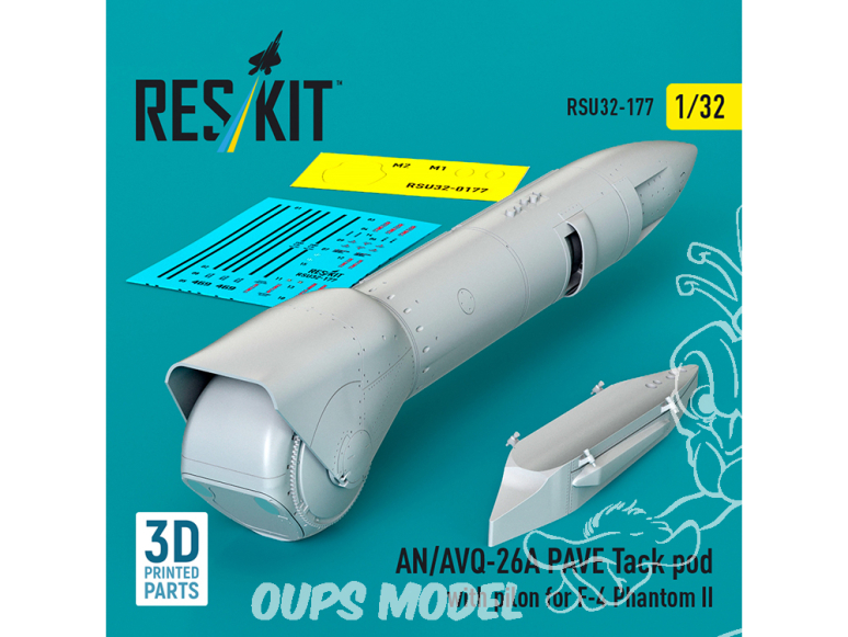 ResKit RSU32-0177 Nacelle de missiles AN/AVQ-26A PAVE avec pylône pour F-4 Phantom II impression 3D 1/32