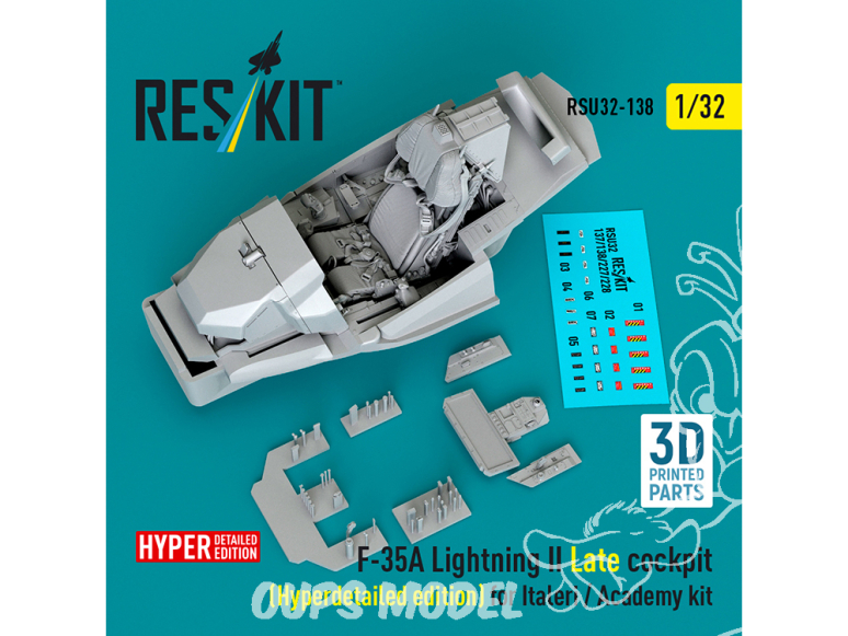 ResKit RSU32-0138 F-35A Lightning II cockpit tardif Édition hyperdétaillée pour Italeri / Academy 3D 1/32