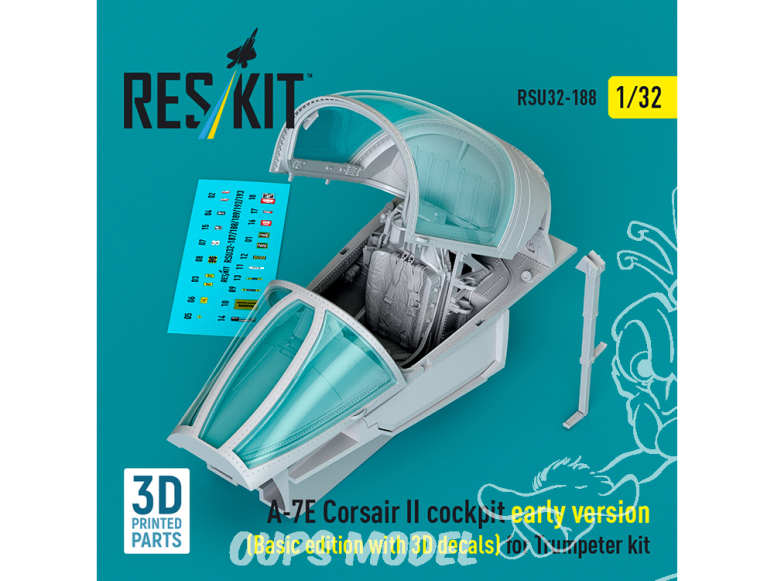 ResKit RSU32-0188 A-7E Corsair II cockpit initial, édition de base avec décalcomanies 3D kit Trumpeter 3D 1/32
