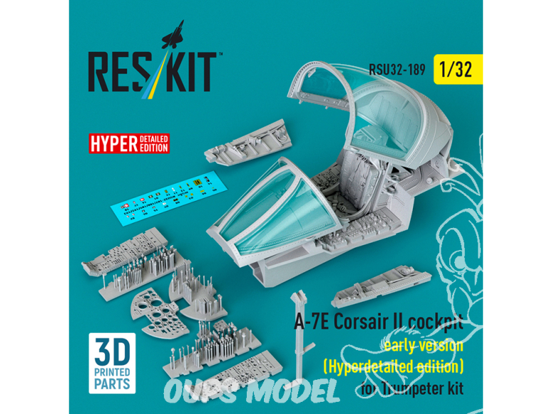 ResKit RSU32-0189 A-7E Corsair II, cockpit initial, édition hyperdétaillée kit Trumpeter 3D 1/32
