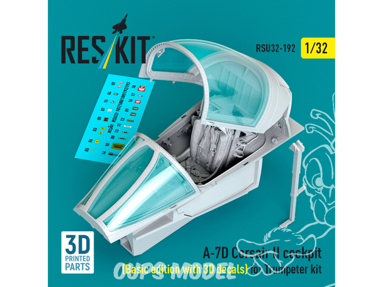 ResKit RSU32-0192 A-7D Corsair II cockpit, Édition de base avec décalcomanies 3D kit Trumpeter 3D 1/32