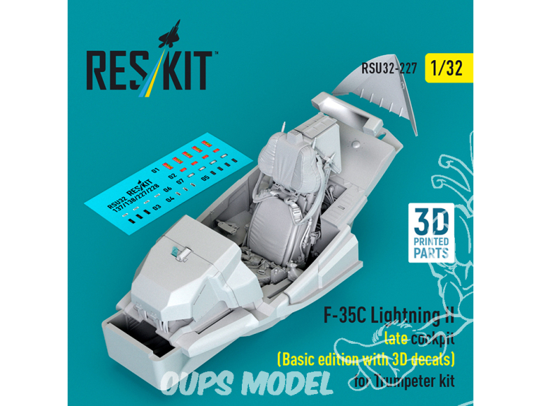 ResKit RSU32-0227 F-35C Lightning II cockpit tardif, édition de base avec décalcomanies 3D kit Trumpeter Imprimé 3D 1/32