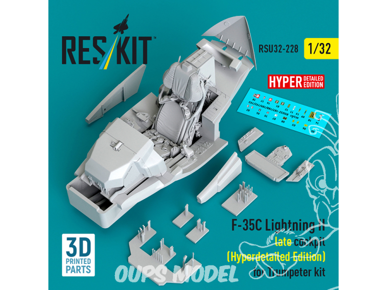 ResKit RSU32-0228 F-35C Lightning II cockpit tardif, Édition hyperdétaillée kit Trumpeter Imprimé 3D 1/32