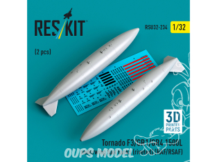 ResKit RSU32-0234 Réservoirs de carburant sous voilure de 1500 L Tornado F3/GR1/GR4 rivetés RAF/RSAF 2 p Imprimé 3D 1/32