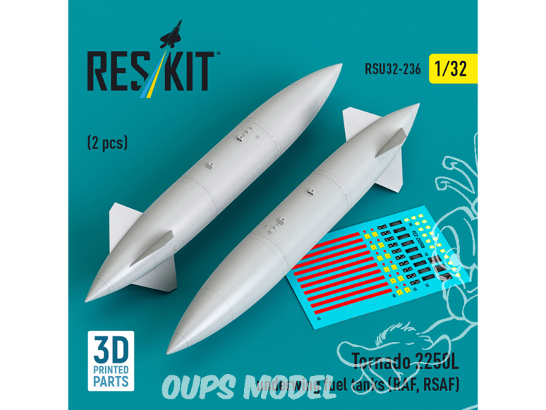 ResKit RSU32-0236 Réservoirs de carburant sous les ailes du Tornado 2250L RAF, RSAF 2 p Imprimé 3D 1/32