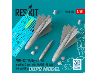 ResKit kit RS48-0533 Missiles AGM-62 Walleye II ER 2p avec liaison de données AN/AWG-16 Pod 1p 3D 1/48