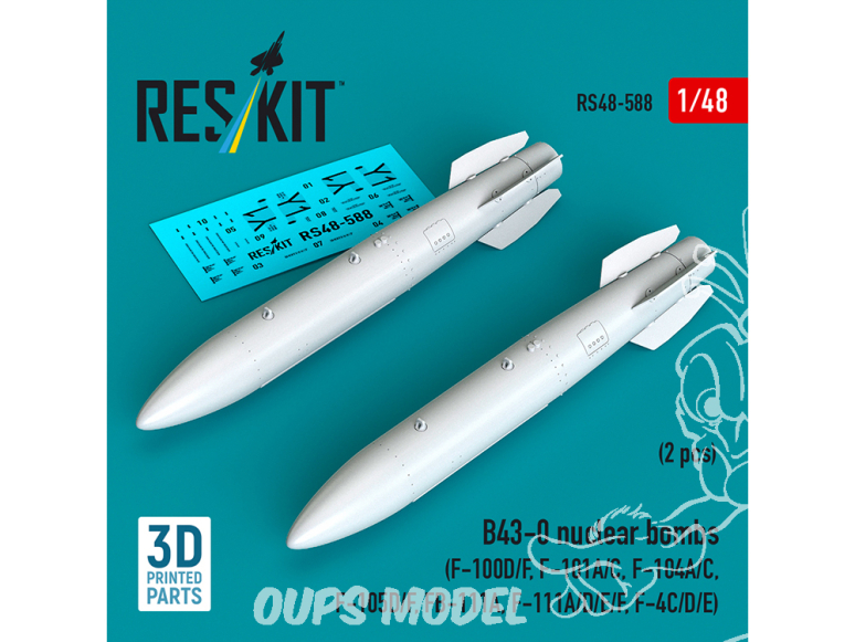 ResKit kit RS48-0588 Bombes nucléaires B43-0 2 pièces, imprimées en 3D 1/48