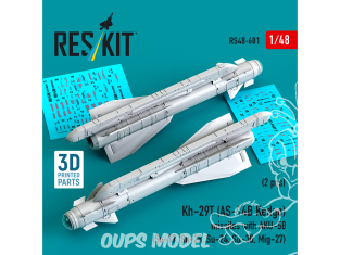 ResKit kit RS48-0601 Kh-29T AS-14B Kedge missiles AVEC AKU-58 2 pièces, imprimées en 3D 1/48