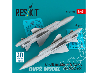 ResKit kit d'amelioration Avion RS48-0602 Missile Kh-58U avec AKU 58 (2 pièces) 1/72