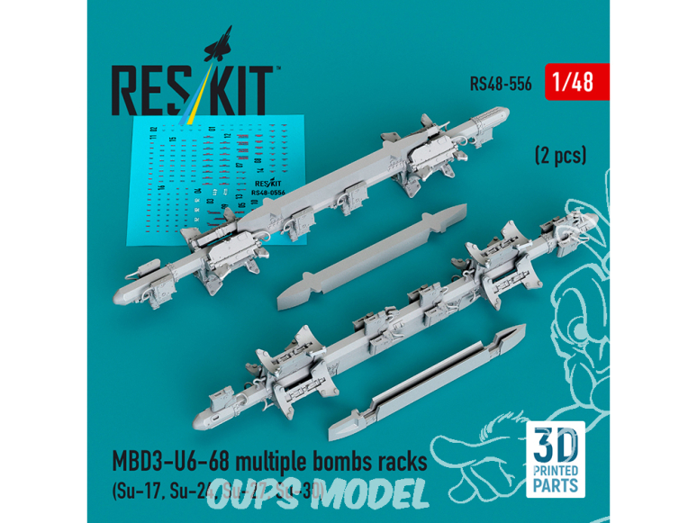 ResKit kit RS48-0556 Râteliers à bombes multiples MBD3-U6-68 2p imprimé 3D 1/48