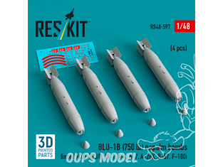 ResKit kit RS48-0597 Bombes au napalm BLU-1B (750 lb) à ailerons MXU-393/B 4p 3D 1/48