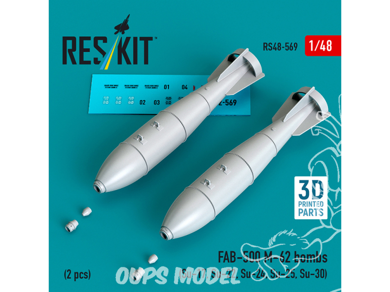 ResKit kit d'amelioration Avion RS48-0569 Bombe FAB-500 M-62 (2 pièces) 1/48